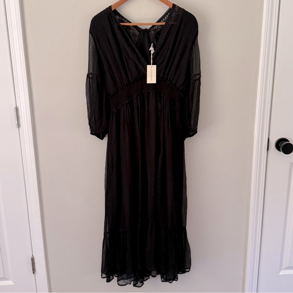 Sundance Black Lace Tie Back Dress Size Petite Large NWT